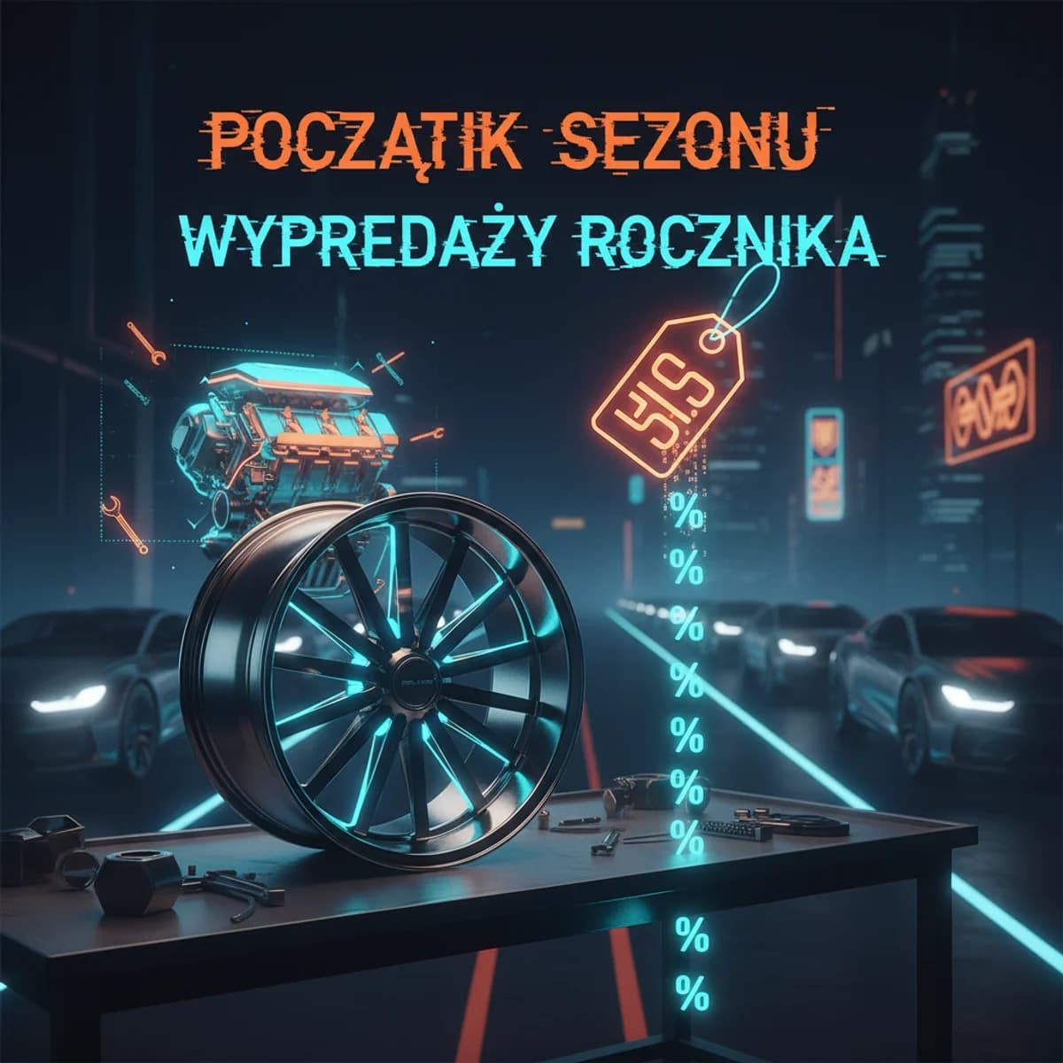 Początek sezonu wyprzedaży rocznika 1 Lipca 2026 — Motoryzacyjny ilustracja marketingowa Początek sezonu wyprzedaży rocznika 1 Lipca 2026 — Motoryzacyjny ilustracja marketingowa